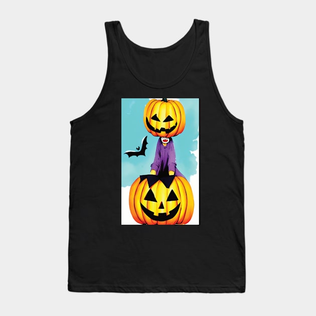 Halloween Scary Evil Pumpkin Funny Pumpkin Head Tank Top by flamebunny